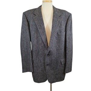 Medallion Harris Tweed Scottish Wool Blazer Mens 46L Grey Sport Coat Jacket